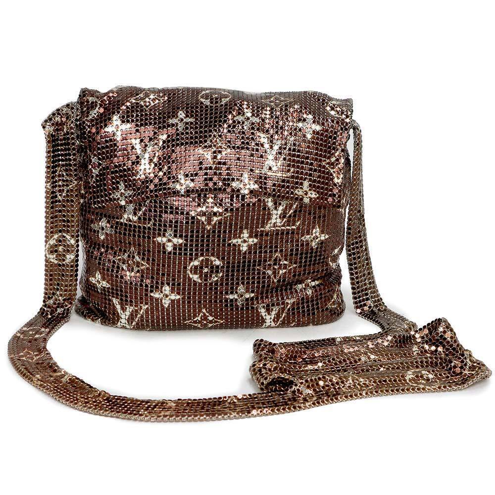 Louis Vuitton Francis Mesh Shoulder Bag Crossbody Sequined Bron White